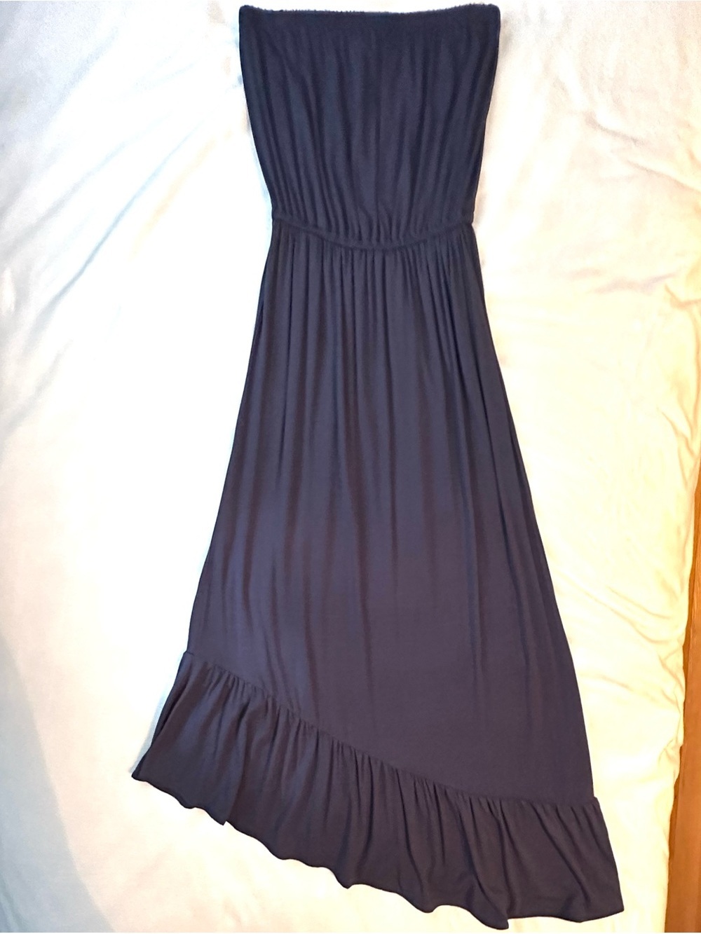 Lilly Pulitzer Navy Blue Strapless Midi Dress S Asymmetric Ruffle Hem Stretch - Picture 1 of 8